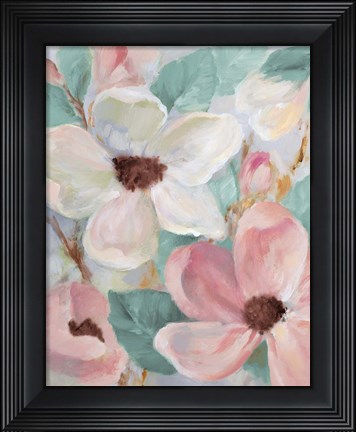 Framed Silently Bloom Teal I Print