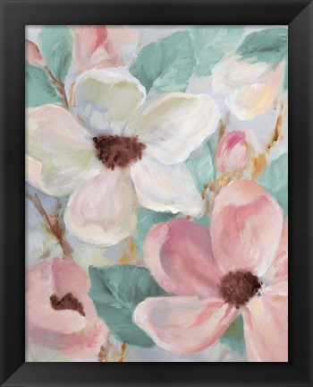 Framed Silently Bloom Teal I Print