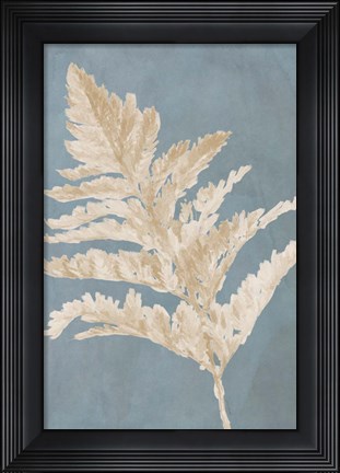 Framed Tan Leaf on Blue I Print