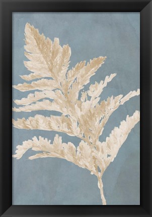 Framed Tan Leaf on Blue I Print