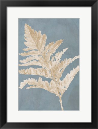 Framed Tan Leaf on Blue I Print