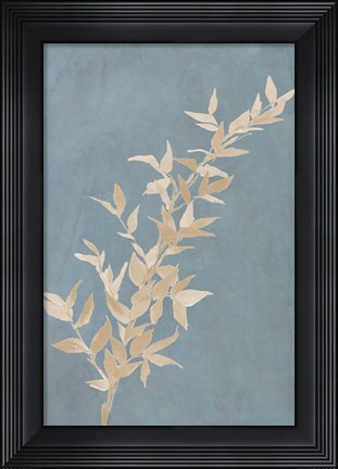 Framed Tan Leaf on Blue II Print