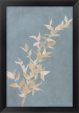 Framed Tan Leaf on Blue II Print