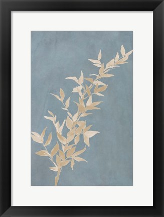 Framed Tan Leaf on Blue II Print