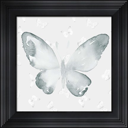 Framed Grey Watercolor Butterflies I Print