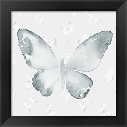 Framed Grey Watercolor Butterflies I Print