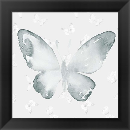 Framed Grey Watercolor Butterflies I Print