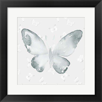 Framed Grey Watercolor Butterflies I Print