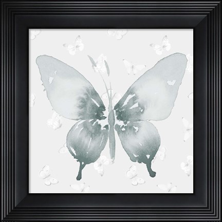 Framed Grey Watercolor Butterflies II Print