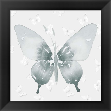 Framed Grey Watercolor Butterflies II Print