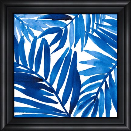 Framed Blue Palm Design I Print