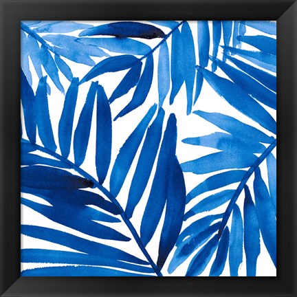 Framed Blue Palm Design I Print