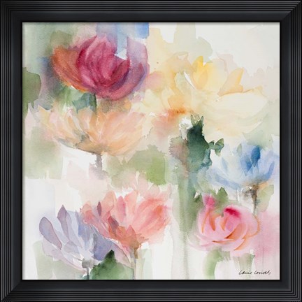 Framed Gardening in the Rain Square Print