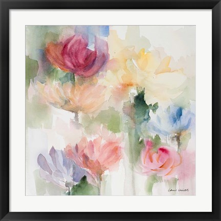 Framed Gardening in the Rain Square Print