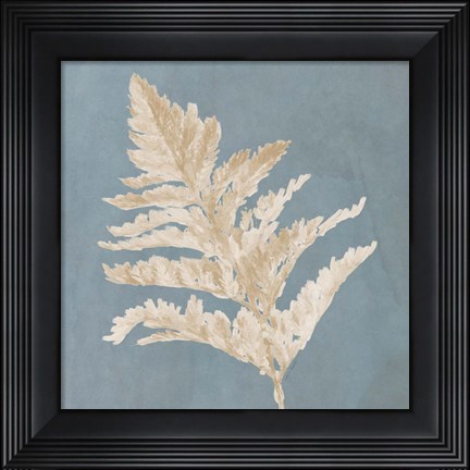 Framed Tan Leaf on Blue Square II Print