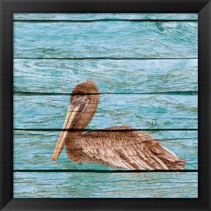 Framed Wood Pelican I Print