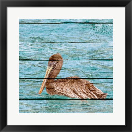 Framed Wood Pelican I Print