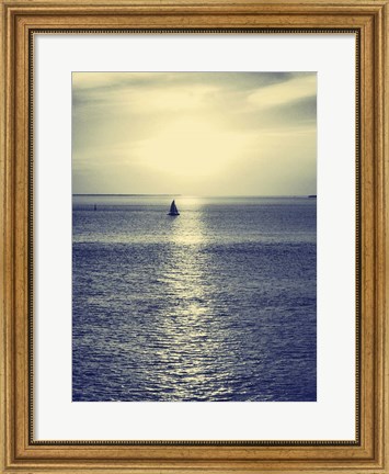 Framed Sailboat at Blue Sunset Print