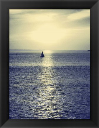 Framed Sailboat at Blue Sunset Print