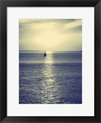 Framed Sailboat at Blue Sunset Print