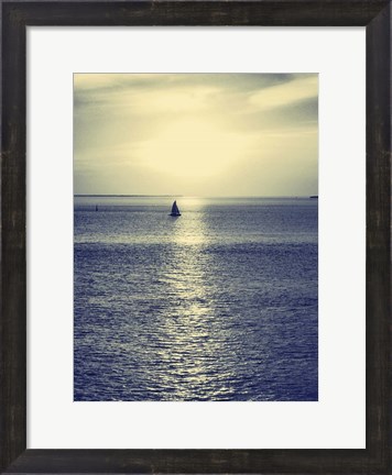 Framed Sailboat at Blue Sunset Print