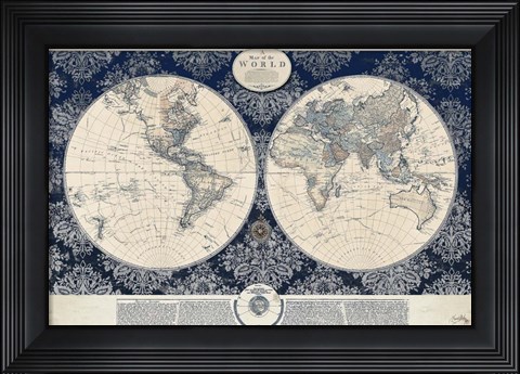Framed Blue Map of the World Print