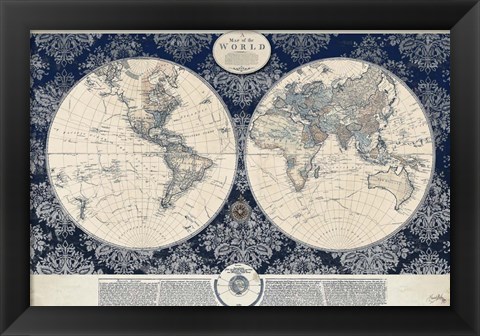 Framed Blue Map of the World Print