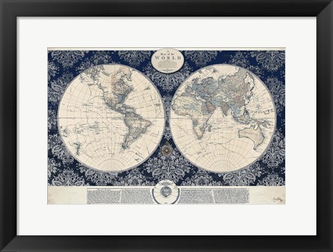 Framed Blue Map of the World Print