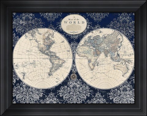Framed Blue Map of the World Print