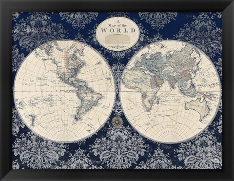 Framed Blue Map of the World Print