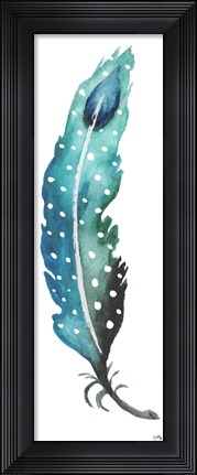 Framed Dotted Blue Feather I Print