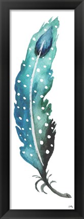 Framed Dotted Blue Feather I Print