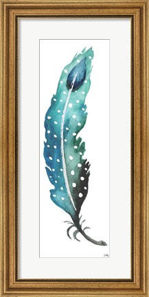 Framed Dotted Blue Feather I Print