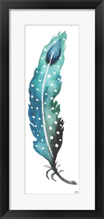 Framed Dotted Blue Feather I Print