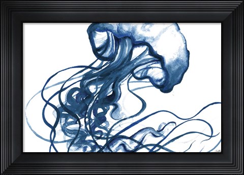 Framed Jellyfish In The Blues Print