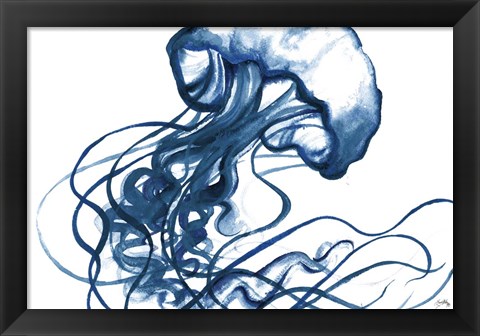 Framed Jellyfish In The Blues Print