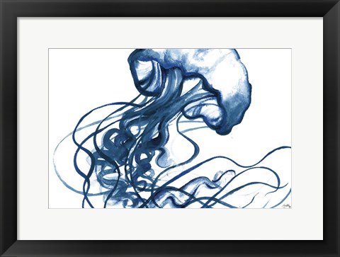 Framed Jellyfish In The Blues Print