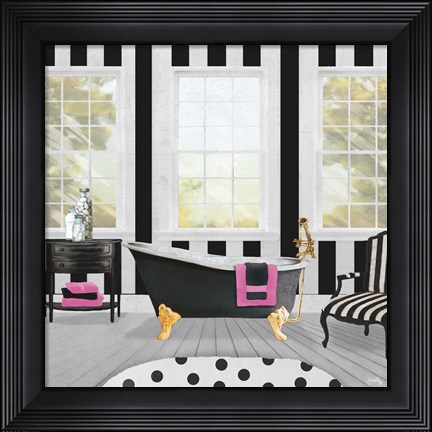 Framed Pop of Pink Bath I Print
