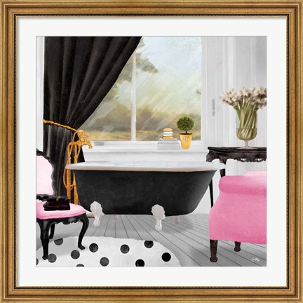 Framed Pop of Pink Bath II Print