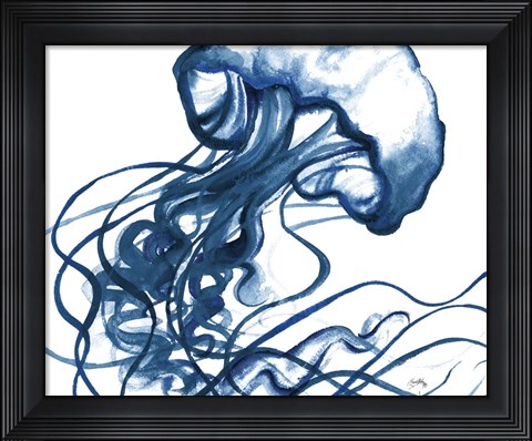 Framed Jelly Fish In Blue Print