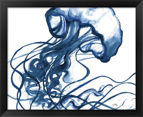 Framed Jelly Fish In Blue Print