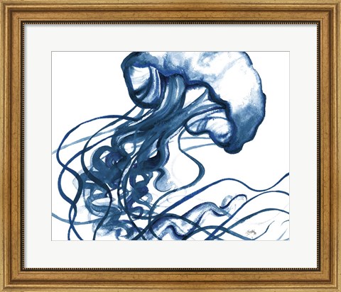 Framed Jelly Fish In Blue Print