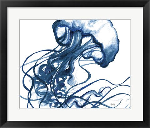 Framed Jelly Fish In Blue Print