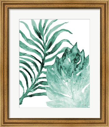 Framed Teal Fern and Leaf I Print