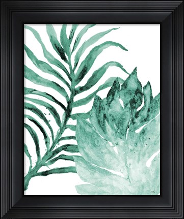 Framed Teal Fern and Leaf I Print