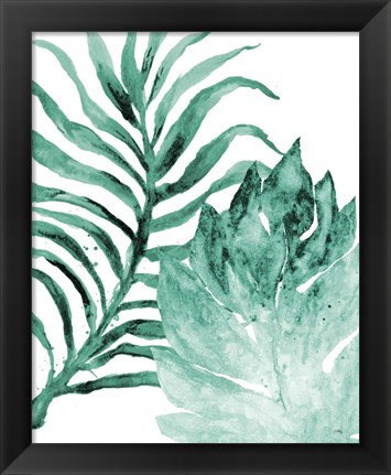 Framed Teal Fern and Leaf I Print