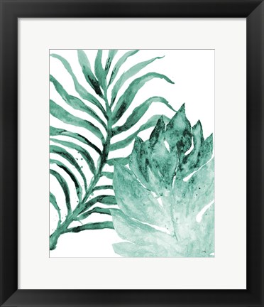 Framed Teal Fern and Leaf I Print