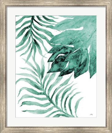 Framed Teal Fern and Leaf II Print