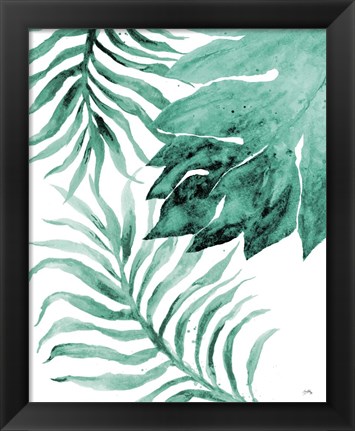 Framed Teal Fern and Leaf II Print