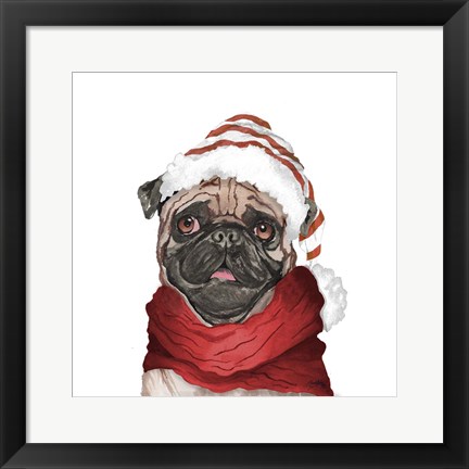 Framed Holiday Pug Print